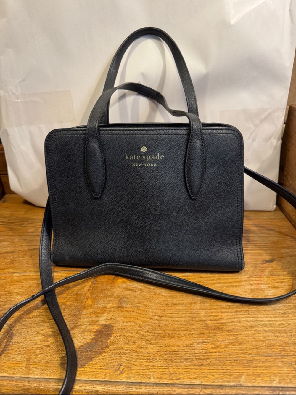 kate spade Black Pebbled Leather Satchel with Crossbody Strap